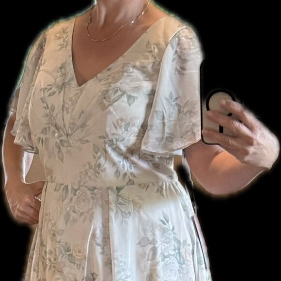 JJs House A-Line V-Neck Asymmetrical Chiffon Bridesmaid Dress (sage green) - Picture 4 of 4